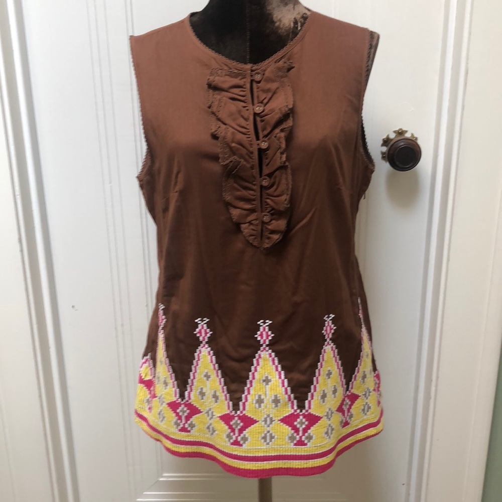 Tory Burch Brown Pink Yellow Sleeveless Tunic NWT